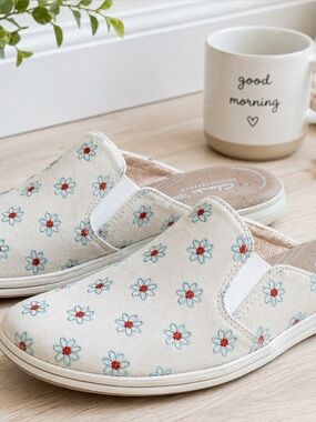 Clarks Cloudsteppers Floral Canvas Mule Sneakers Womens 12 Slip On Shoes